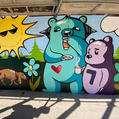 Street art of colourful bears